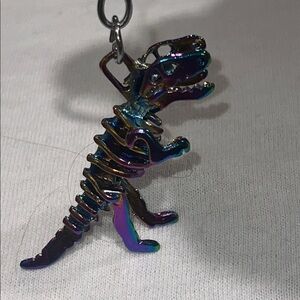 T Rex Key Chain Iridescent Rainbow Metal Keychain